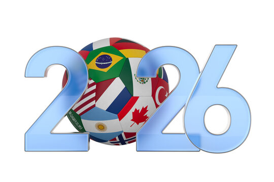 2026 soccer world championship on white background. Isolated 3D illustration