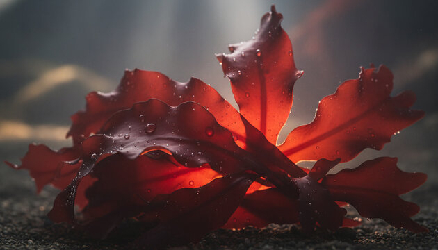 Raw Red Dulse seaweed macro texture with translucent crimson burgundy fronds