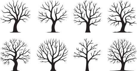 Obraz premium Set of black silhouettes of bare trees