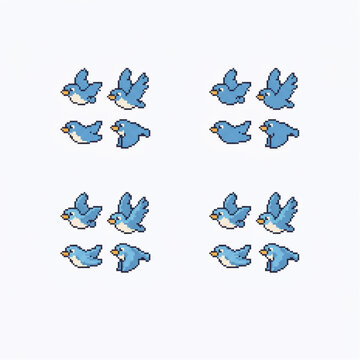Pixel art blue bird flying animation sprite sheet sequence vector