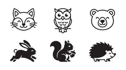 Obraz premium Set of wild animal face and body icons featuring fox owl bear rabbit squirrel and hedgehog wildlife squirrel hedgehog