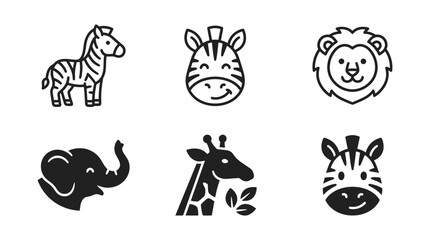 Obraz premium Set of cute wild animal icons including zebra lion elephant and giraffe in outline and solid style with elephant
