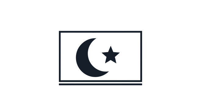 Islamic Crescent Moon and Star Icon on White Background, Symbol of Islam and Muslim Culture