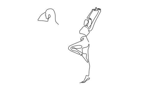 Animated self drawing of continuous line draw of  Woman body sketch, line art icon. Female pose outline silhouette, model, figure. Abstract sign of girl.  Full length one line animation. 4K	 
