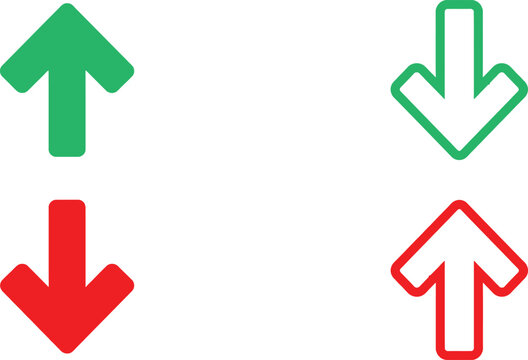 Set of green and red arrow icons pointing up and down for business and finance web design