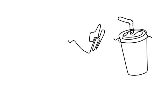 Animated self drawing of continuous line draw of  Line Art Fast Food Combo Burger, Fries, and Drink. Logo in Line Art. Full length one line animation. 4K	 