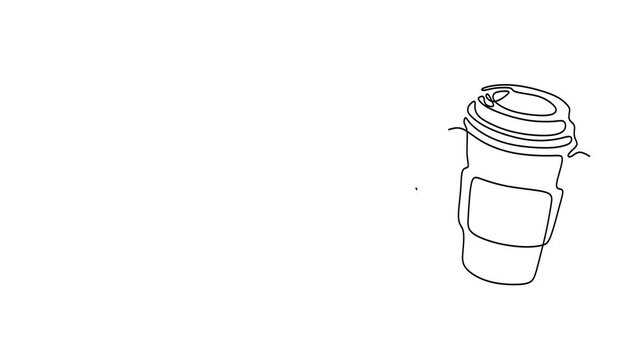 Animated self drawing of continuous line draw of Breakfast Treats Croissant, Donut, and Coffee Cup in One Line. Logo in Line Art. Full length one line animation. 4K	 