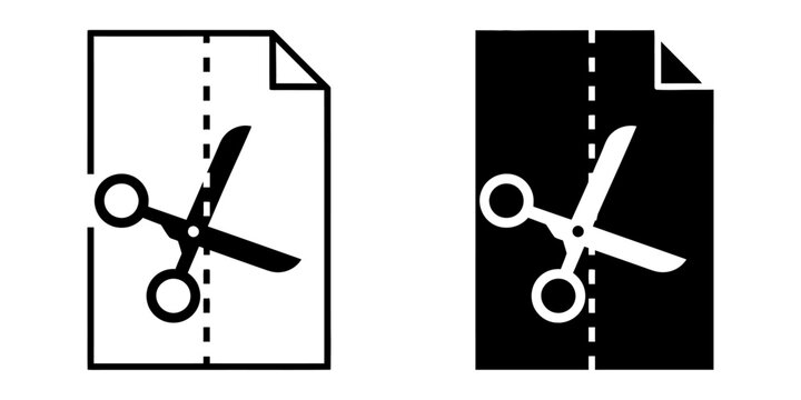 Document cutting scissors icon set in outline and solid styles with scissors document interface separation management business minimalist