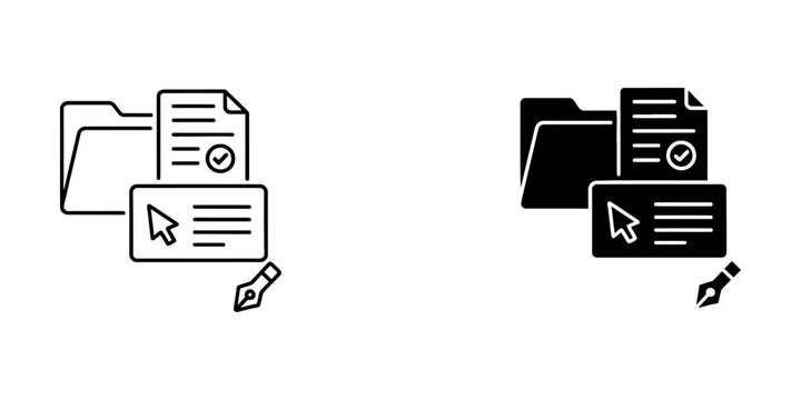File editing and digital document processing icon set with document management interface software computer processing business application