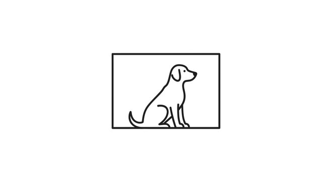 Simple Line Art Sitting Dog Icon in a Rectangle Frame