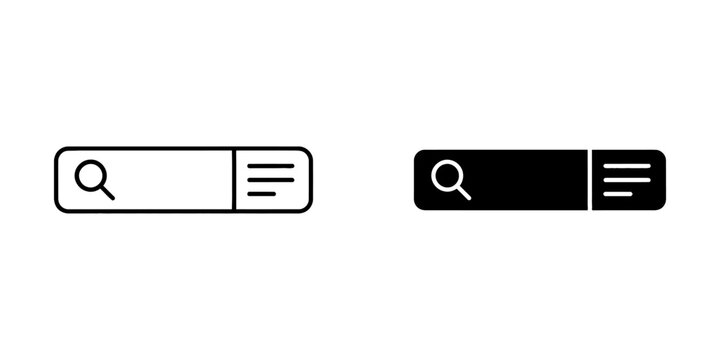 Search bar and content filtering icons with magnifying interface navigation software application technology