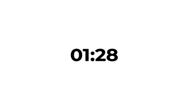 Digital 1:30 minutes countdown, 1:30 minute timer countdown animation, seconds on transparent background 90 second countdown timer, Countdown video. 4k animation.