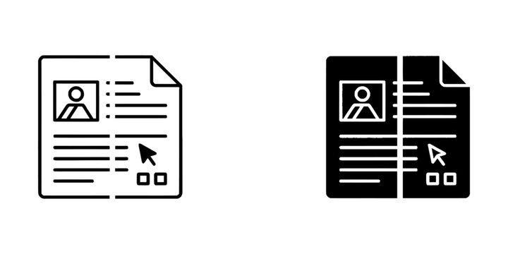 Document and profile resume user interface icons with document interface employment application business template portfolio selection