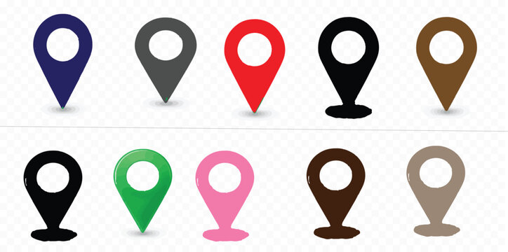 Set of colorful map location pins and navigational markers with location navigation geography position colorful collection isolated direction interface destination business