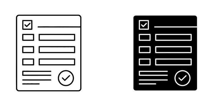 Checklist form task icon set with checklist checkmark document verified completed business planning management interface application template