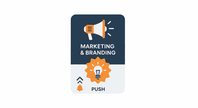 Icon with megaphone, lightbulb, and push notification symbols for marketing and ideas