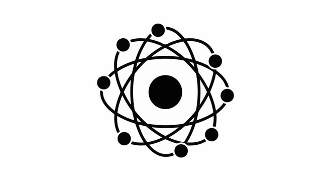 Stylized atomic model with nucleus and orbiting electrons
