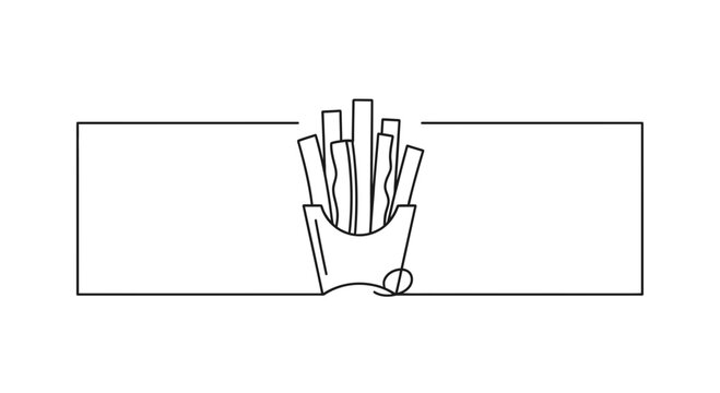 Minimalist Line Art French Fries in Box, Fast Food Icon, Simple Vector Illustration