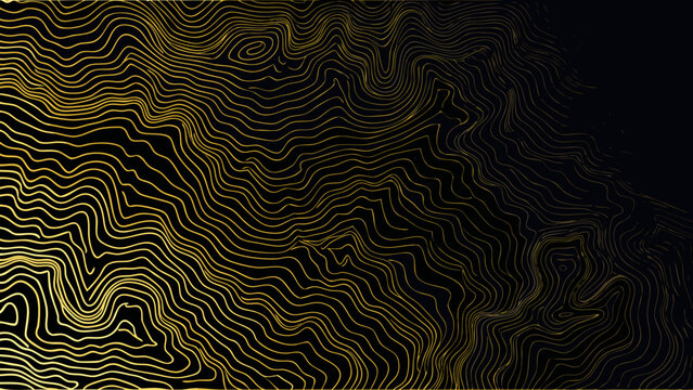 Golden line pattern resembling topographic map contours on black background