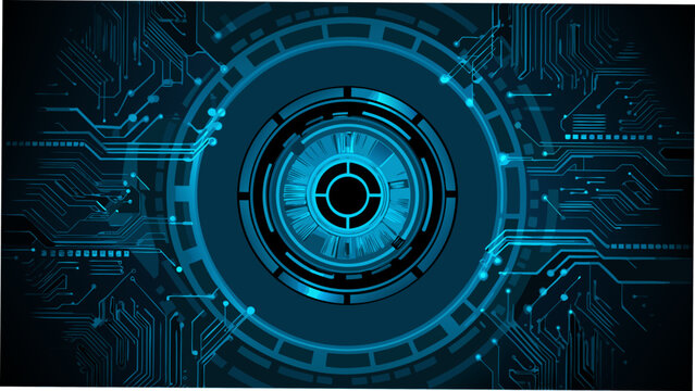 Central mechanical eye with circuit board pattern a futuristic vector illustration