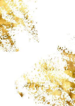 Gold Foil Frame gold splatter frames glitter. Vertical card on transparent background. Elegant gold sparkle gold wave background with soft festive light particles. Watercolor gold foil pieces flake. 
