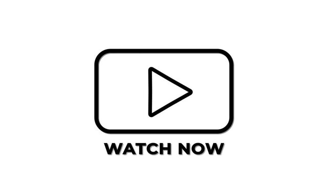 Watch now play button icon animation with rounded rectangle on white background.