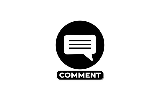 Comment speech bubble icon animation with text lines on white background.