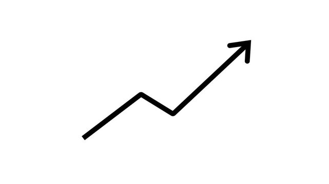 Business growth arrow icon animation. Abstract arrow growth chart  icon animated down to up arrow on white background.