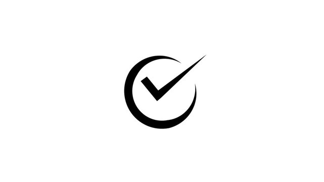 Black check mark animation appears inside open circular stroke on white backdrop.