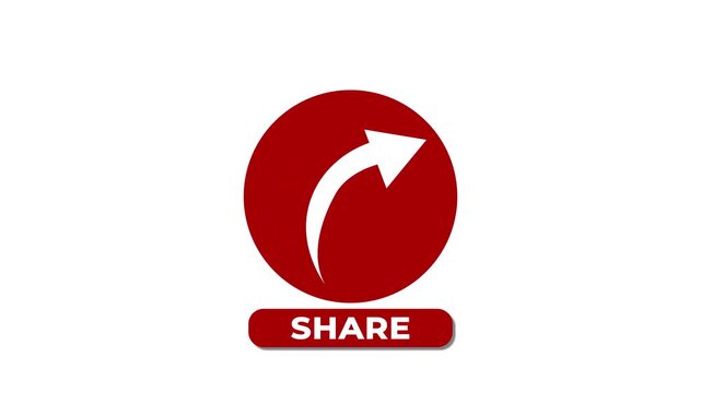 Animation of share button with text on white background. 4k video