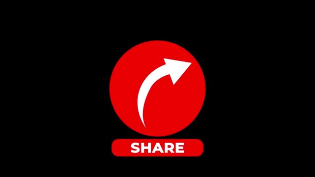 Animation of share button with text on black background. 4k video
