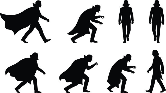 Evolution of man from superhero to zombie silhouettes