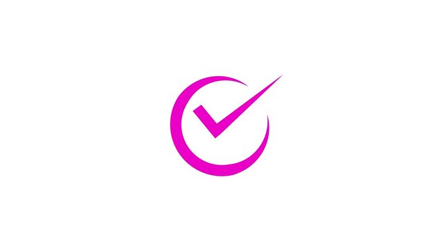 Pink check mark forming inside circle motion graphic loop.