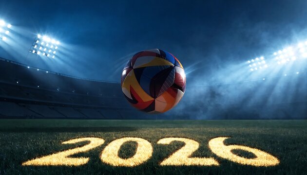 Soccer Ball Floating Above Grass Field Stadium Lights Year 2026