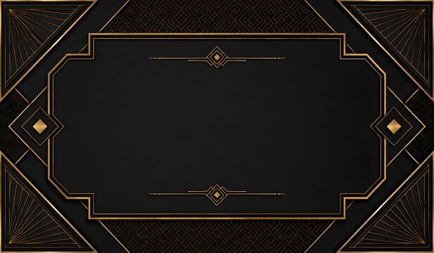 Geometric gold and black art deco pattern with decorative borders