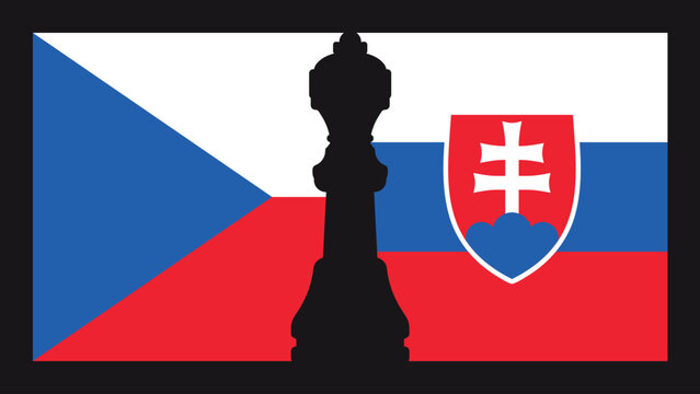 Czech Republic and Slovakia Match Concept with National Flags and King Chess Piece Vector Illustration