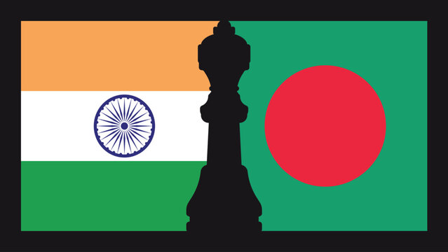 India and Bangladesh Match Concept with National Flags and King Chess Piece Vector Illustration