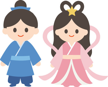 かわいい織姫と彦星のベクターイラスト