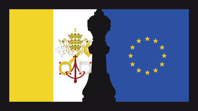 European Union and Vatican Match Concept with National Flags and King Chess Piece Vector Illustration