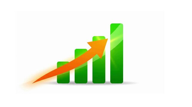 Rising green bar chart with orange growth arrow finance vector illustration
