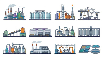 Obraz premium Industrial factories and manufacturing facilities illustration.