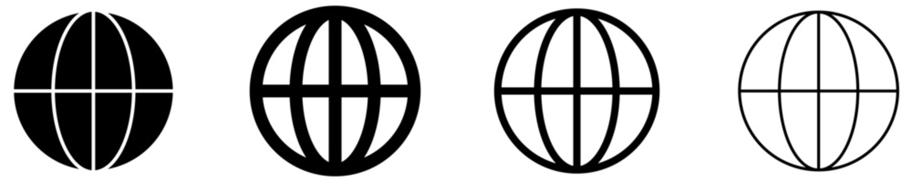 Set of globe grid icons, symbols for world, internet, globalization, connection, and geography. Vector illustration