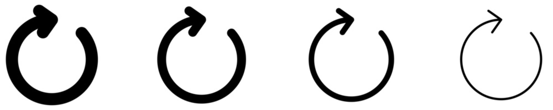 Set of refresh or reload icons, symbols for a cyclical process, updating data, repeating actions, and synchronization. Vector illustration