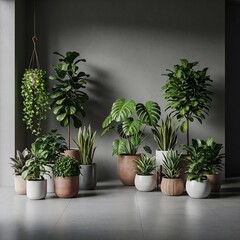 Fototapeta premium Lush Potted Plants: Natural Textures, Soft Lighting, and Serene Depth