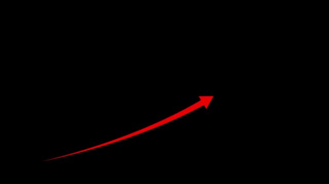 Red arrow on black background showing growth motion chart with dynamic data increase.