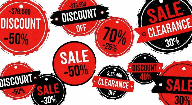 Vibrant Red & Black Sale Tags: Deep Discounts & Savings Celebration