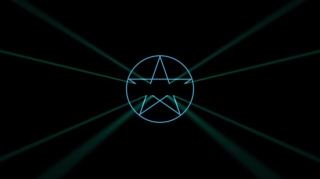A blue pentagram icon in a circle isolated on a green background. Star symbol, Magic symbol. 4K video motion graphics animation.