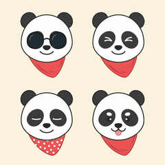 Fototapeta premium Cute cartoon panda bear faces.