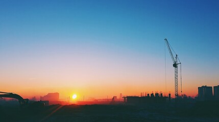 Obraz premium Wide Construction Site with Low Rising Sun