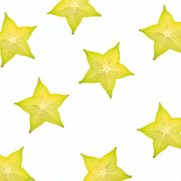 Star Fruit Carambola Slices Floating Isolated White Background - Generative AI